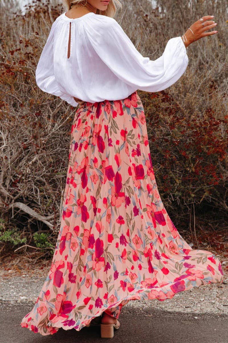 CWBLS0543_SPRING AND SUMMER ELEGANT PRINTED LOOSE SKIRT