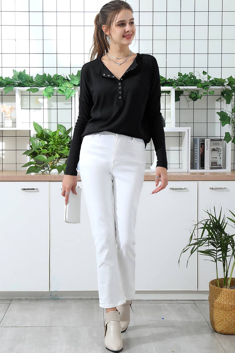 CWTTL1004_SOLID BUTTON DOWN LONG SLEEVE TUNIC LOOSE FIT TOP