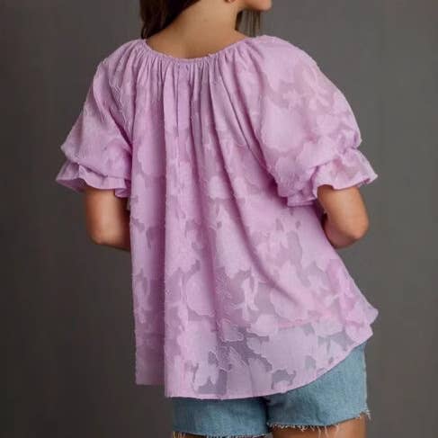 Crew-neck lace print loose pullover top for women