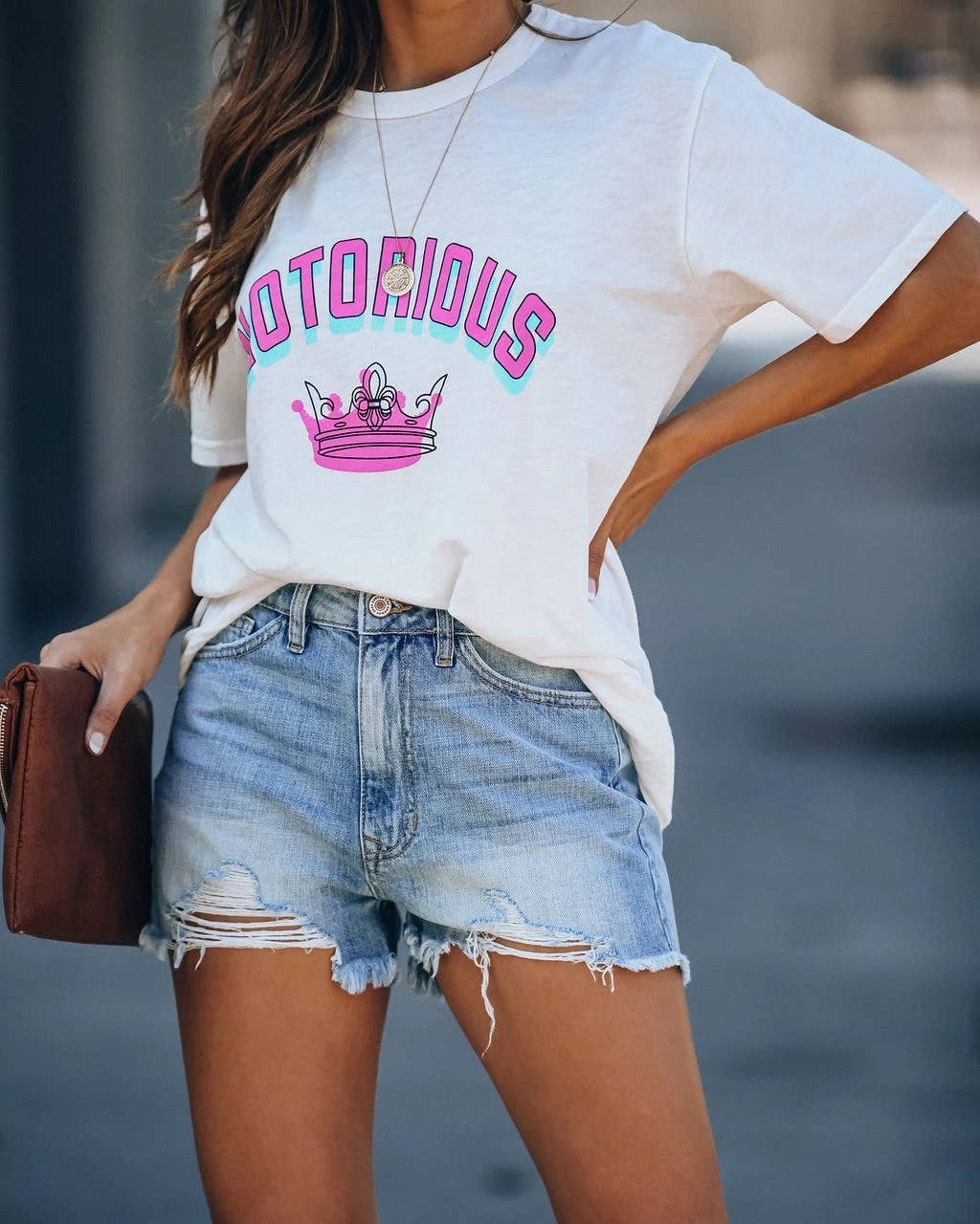 Crown print sweet casual short-sleeved blouse
