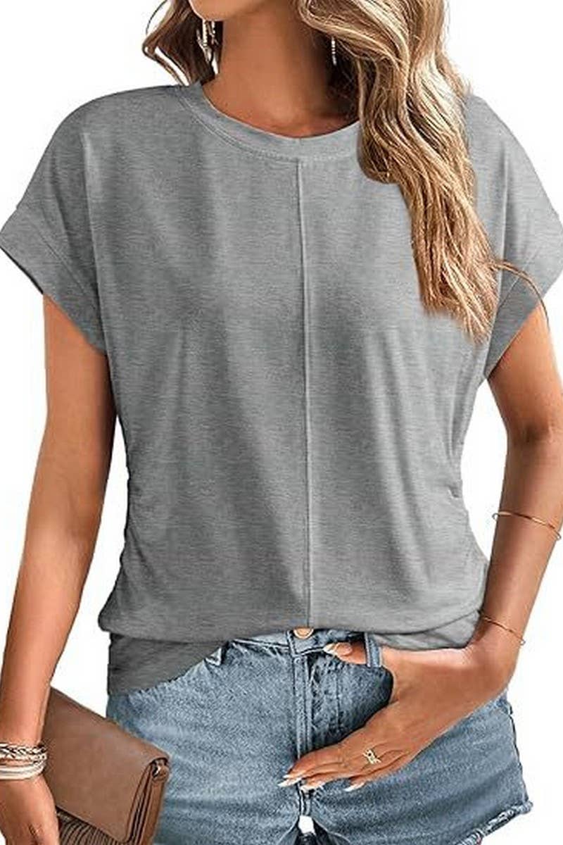 CWTTS1386_SUMMER FASHION SIDE PLEATED RAGLAN T-SHIRT