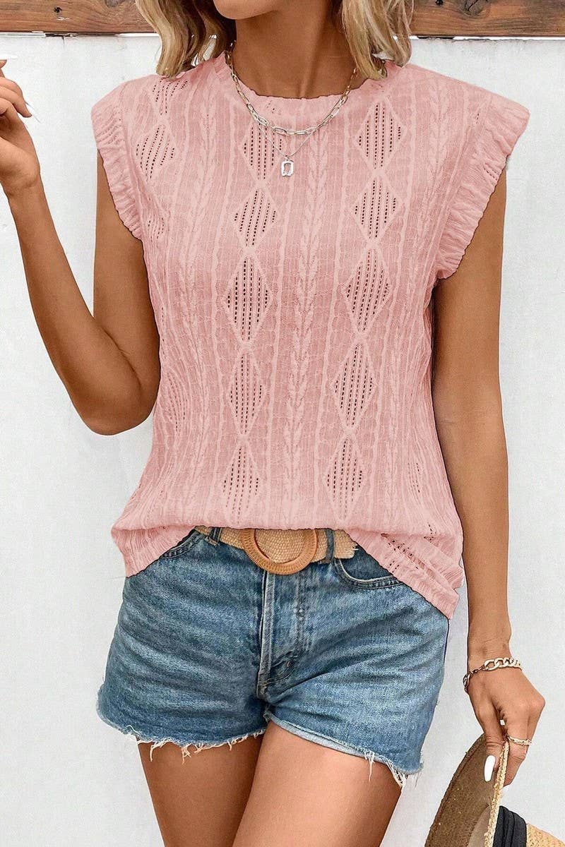 CWTTS1384_SPRING AND SUMMER FASHION HOLLOW MICRO-STRETCH TOP