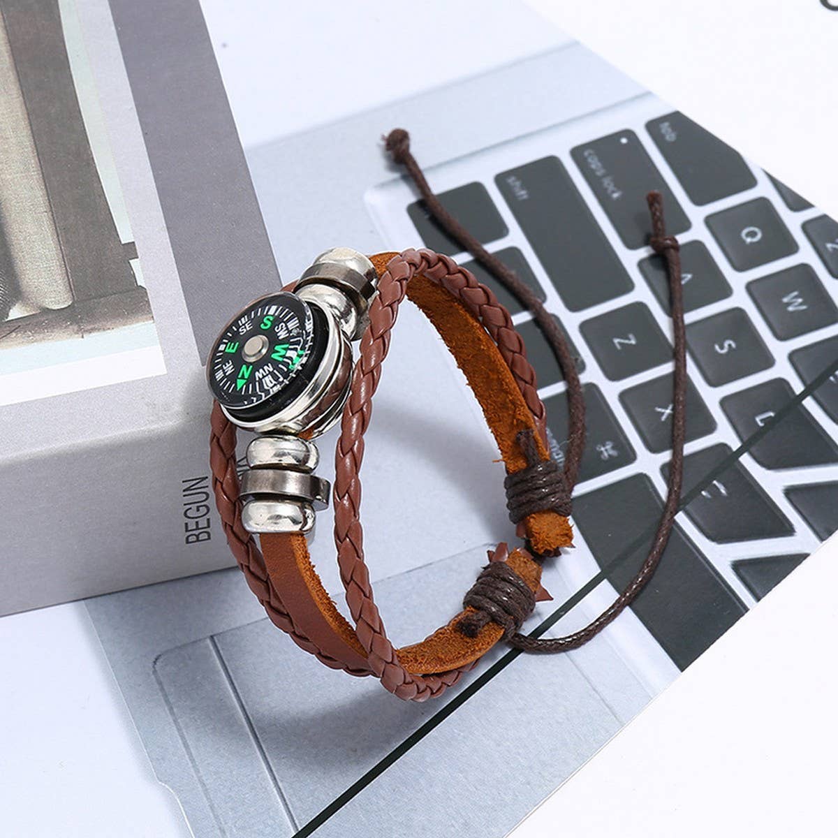 MULTI-LAYER BRAIDED BEADED COWHIDE BRACELET