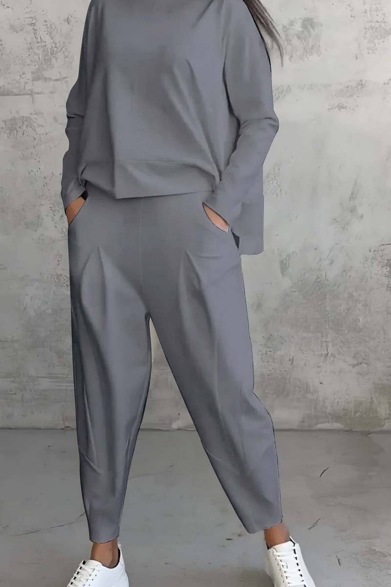 CWSS01308_IRREGULAR SWEATSHIRT AND HAREM PANTS SET