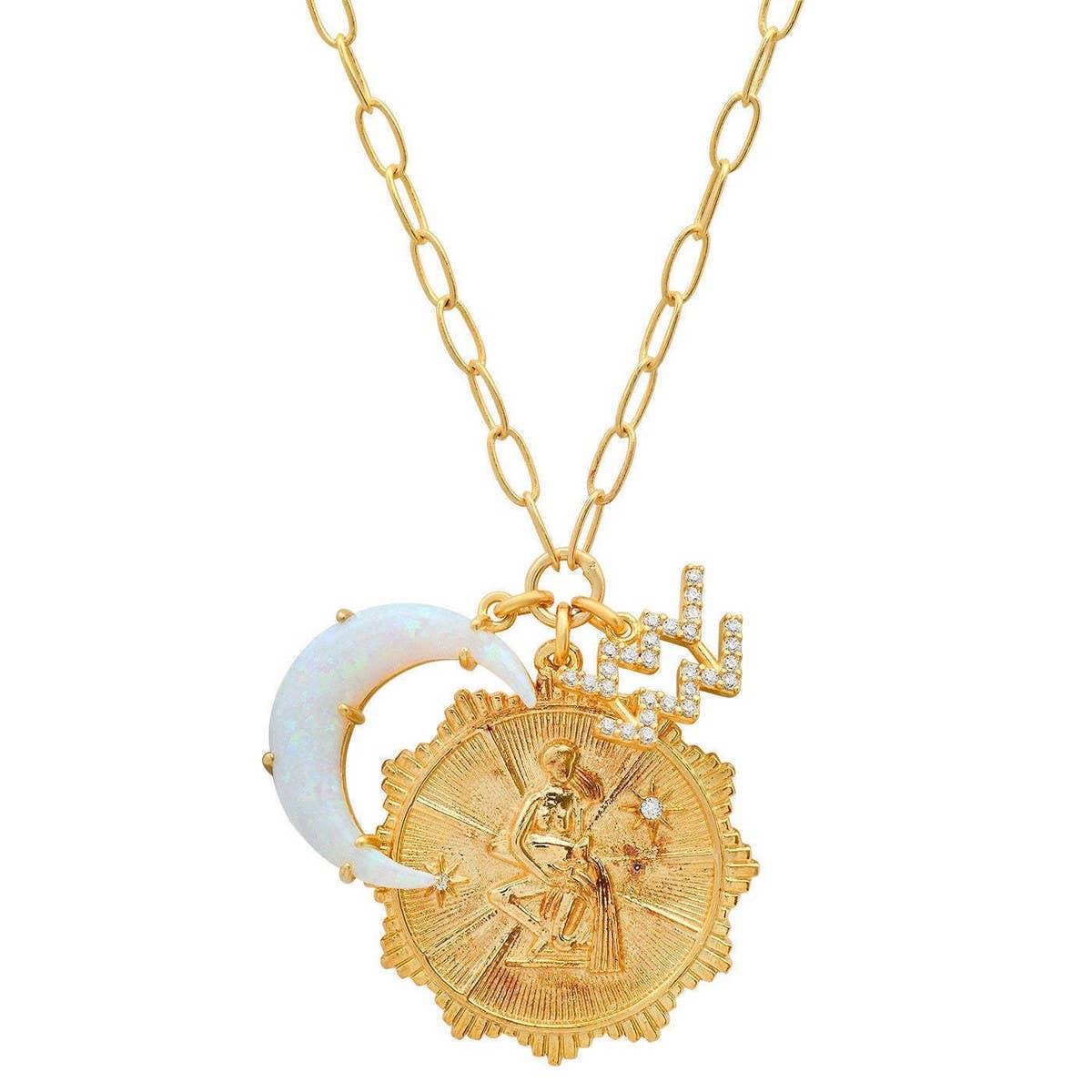 MICRO-PAVED ZIRCONIA ZODIAC RUNE PENDANT NECKLACE
