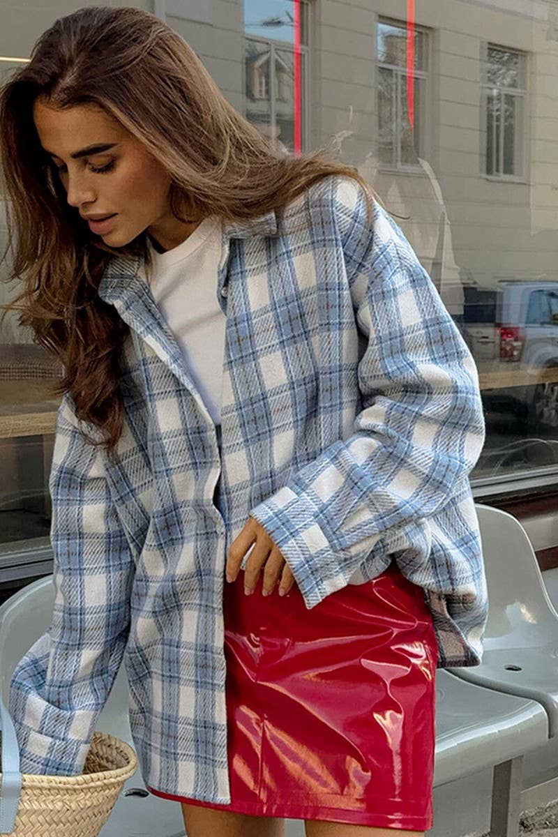 CWTBLL00565_COMMUTER LOOSE LONG-SLEEVED PLAID SHIRT TOP