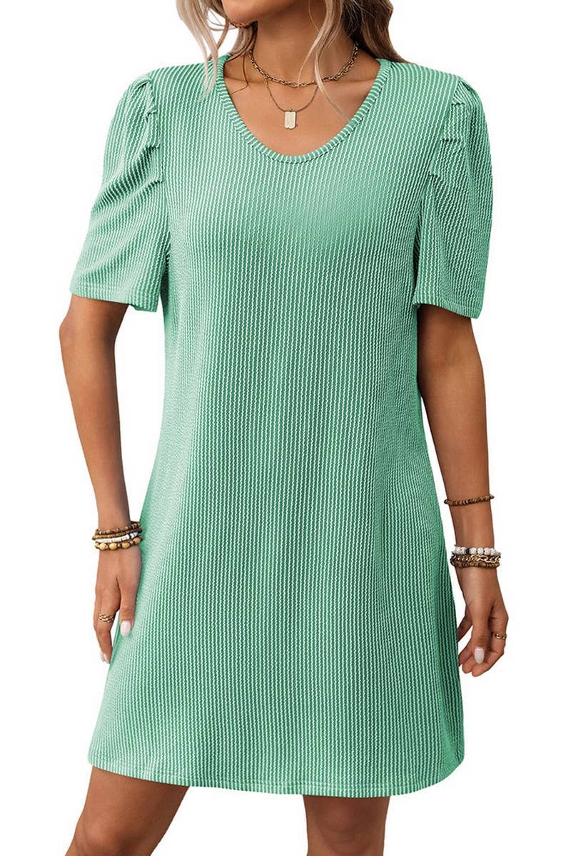 CWDSD7457_SUMMER CONTRAST PUFF SLEEVE MIDI DRESS