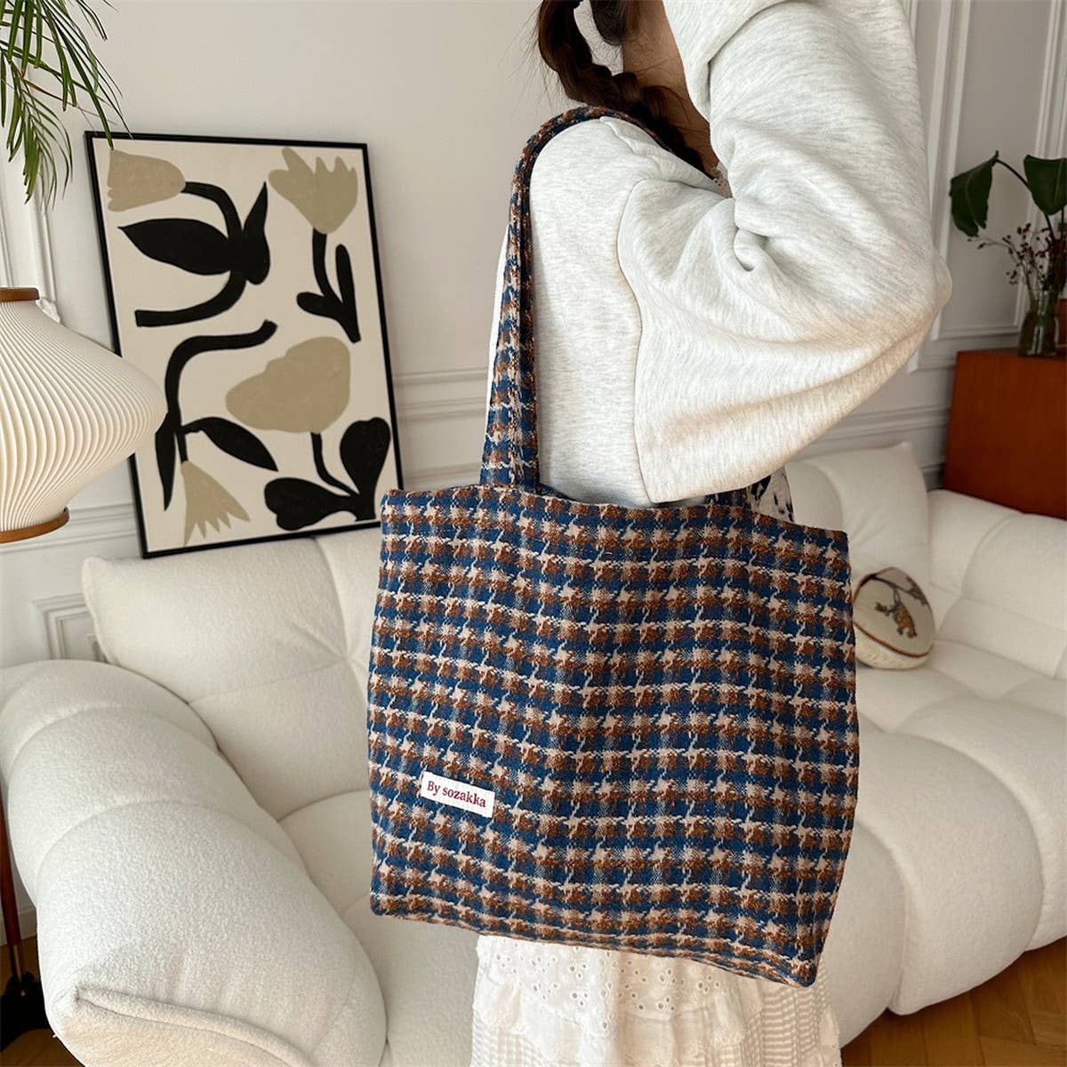 CWAB3902_HOUNDSTOOTH LARGE CAPACITY SHOULDER BAG