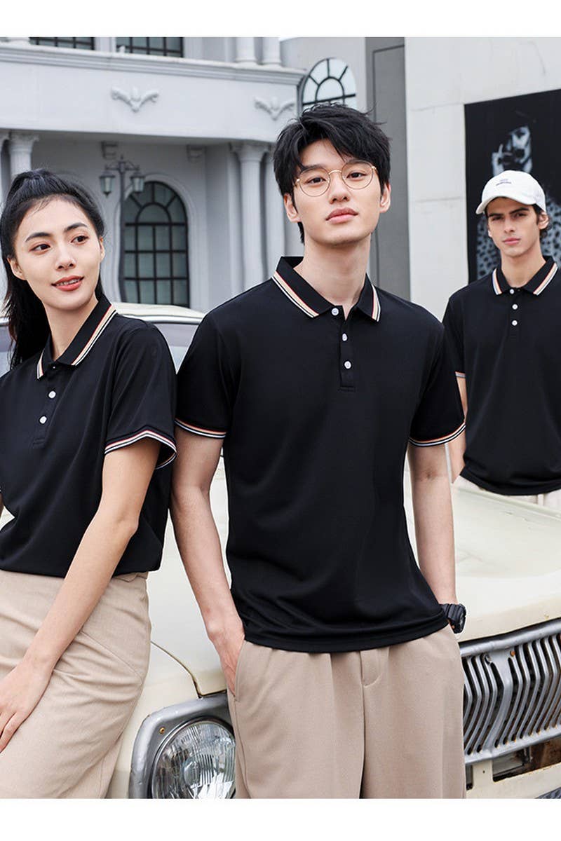 CWTBLS02419_COLORBLOCK POLO COLLAR SHORT SLEEVE CASUAL TOP