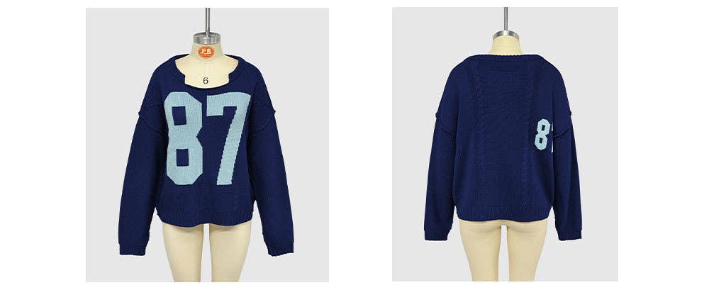 Digital color-blocking knit long-sleeved sweater
