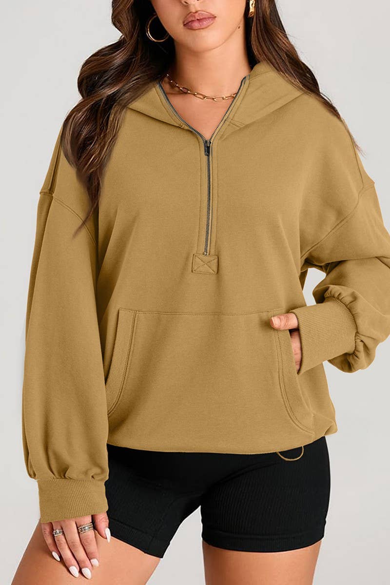 CWOHOL0935_SOLID COLOR HOODED ZIPPER POCKET SWEATSHIRT