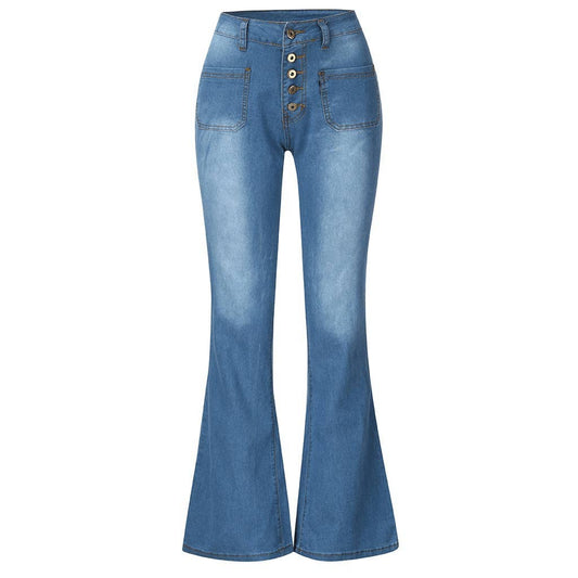 Breasted flared flared high-bounce slim jeans