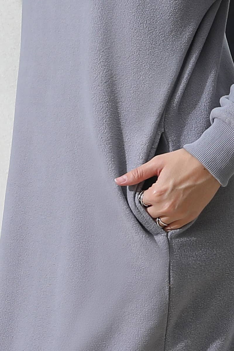 CWDMD793_R NECK FLEECE PULLOVER DRESS WITH SIDE POCKETS