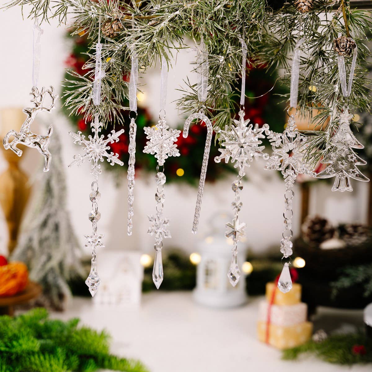 CWMM10178_ACRYLIC CHRISTMAS SNOWFLAKE REINDEER ORNAMENTS SET