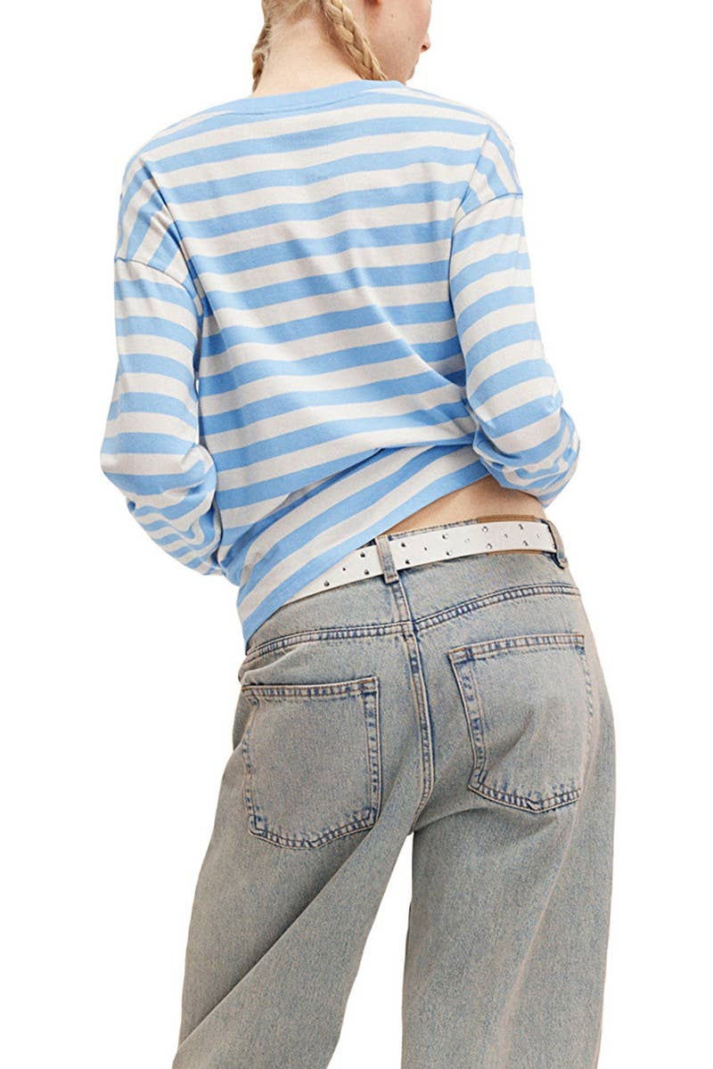 CWTBLL3969_RINTED STRIPED PATCHWORK CREW NECK PULLOVER TEE