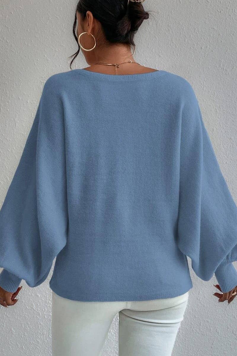 CWOSWL6264_BALLOON SLEEVE LOOSE KNIT PULLOVER SWEATER