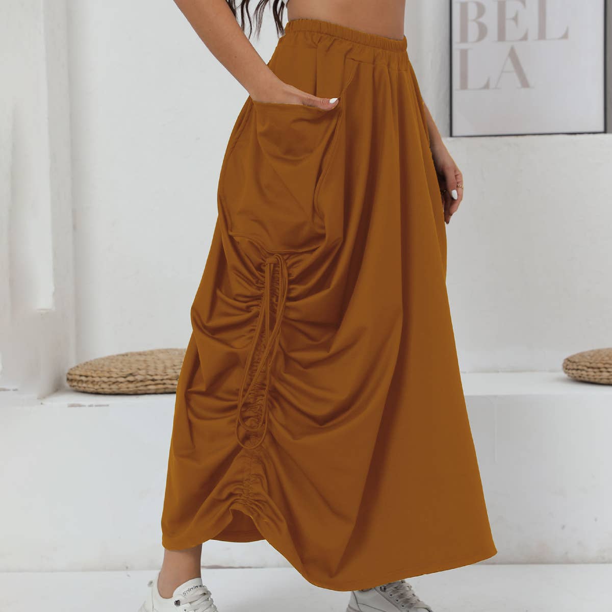 DRAWSTRING COVER HIP HIGH-WAISTED SKIRT