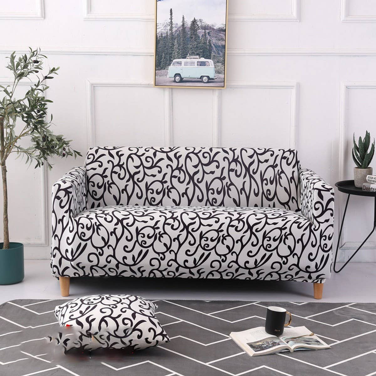Stretch Sofa Cover, Solid Print, All-in-One Fit_CWMM8309