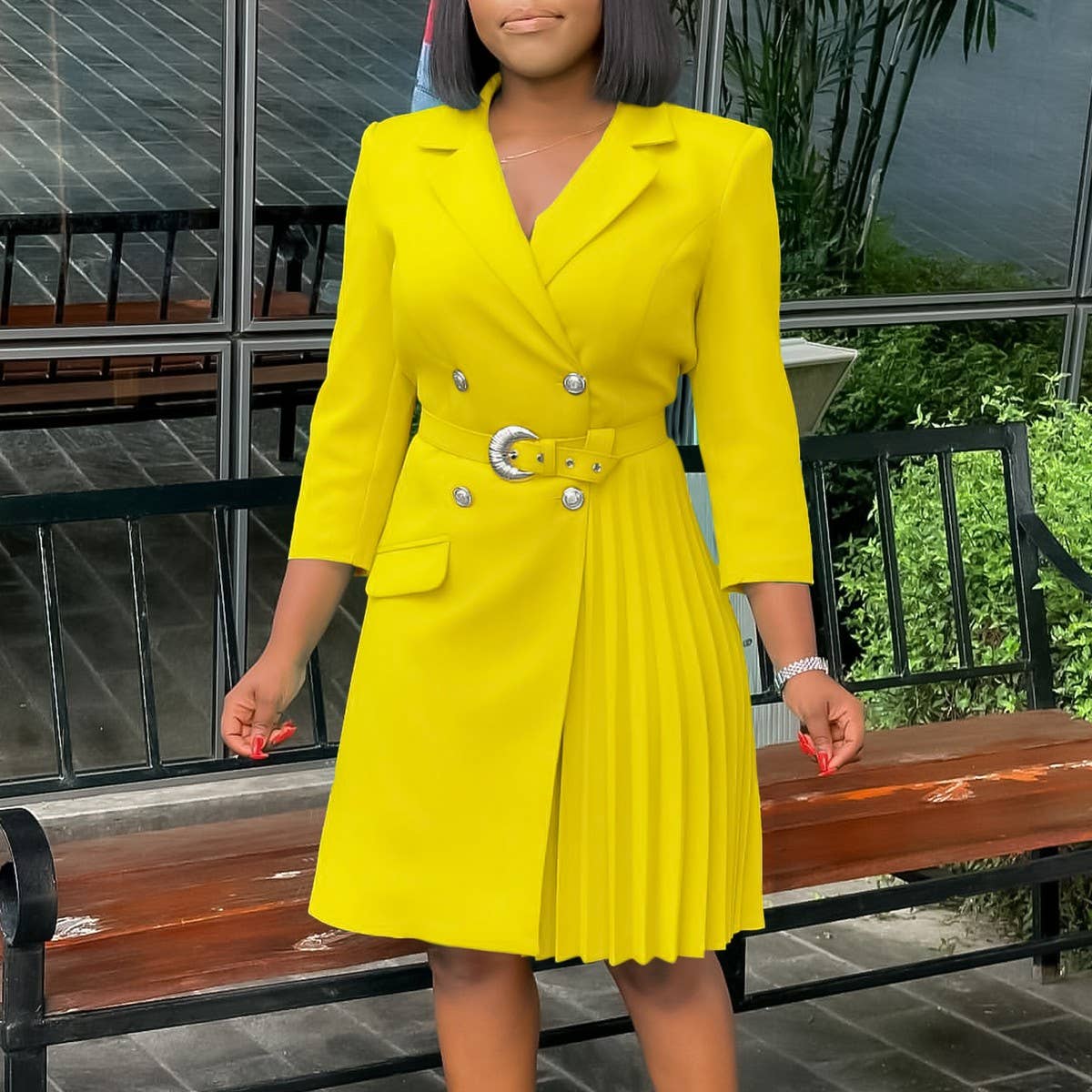 HIGH WAIST FASHIONABLE WAIST MID-LENGTH SUIT DRESS