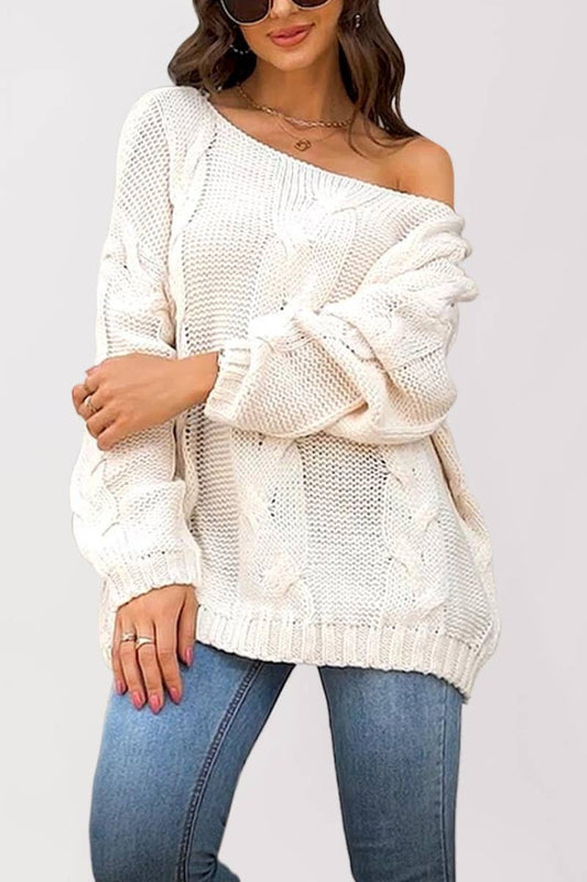 CWOSWL5853_ONE-SHOULDER LONG-SLEEVED PULLOVER SWEATER