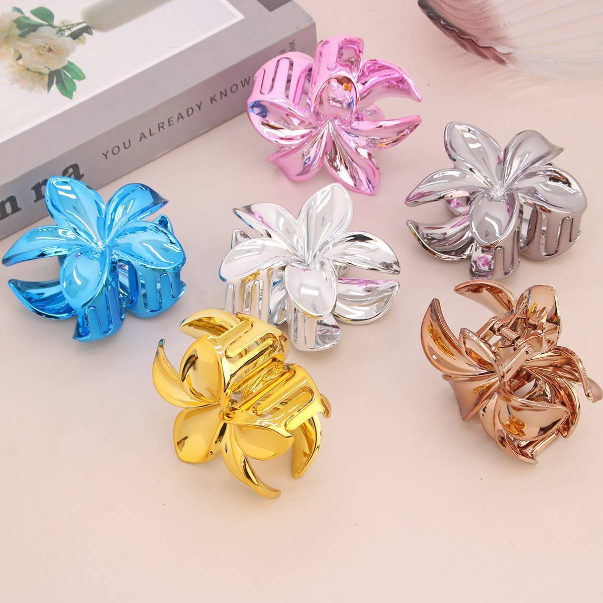 Gold Silver Egg Flower Large Hair Claw Elegant
