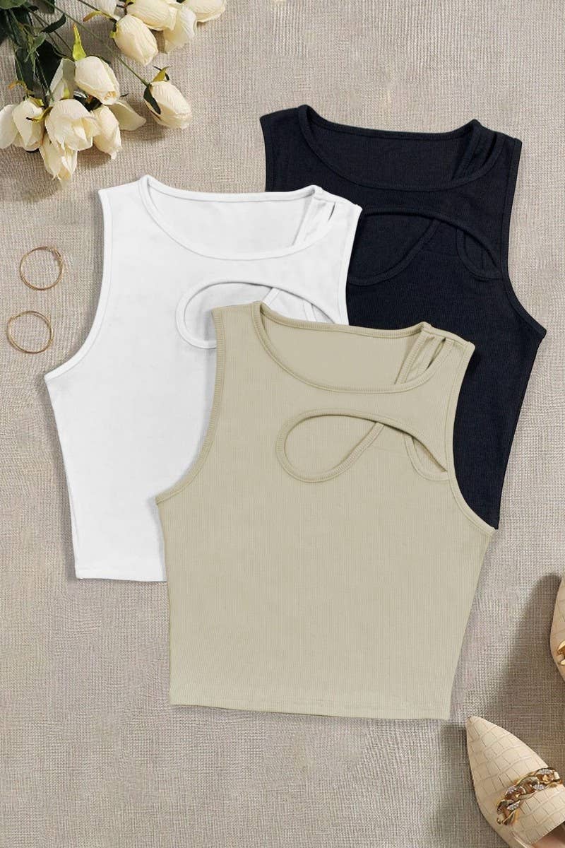 CWTTK0816_SOLID COLOR HOLLOW CHEST SHORT VEST