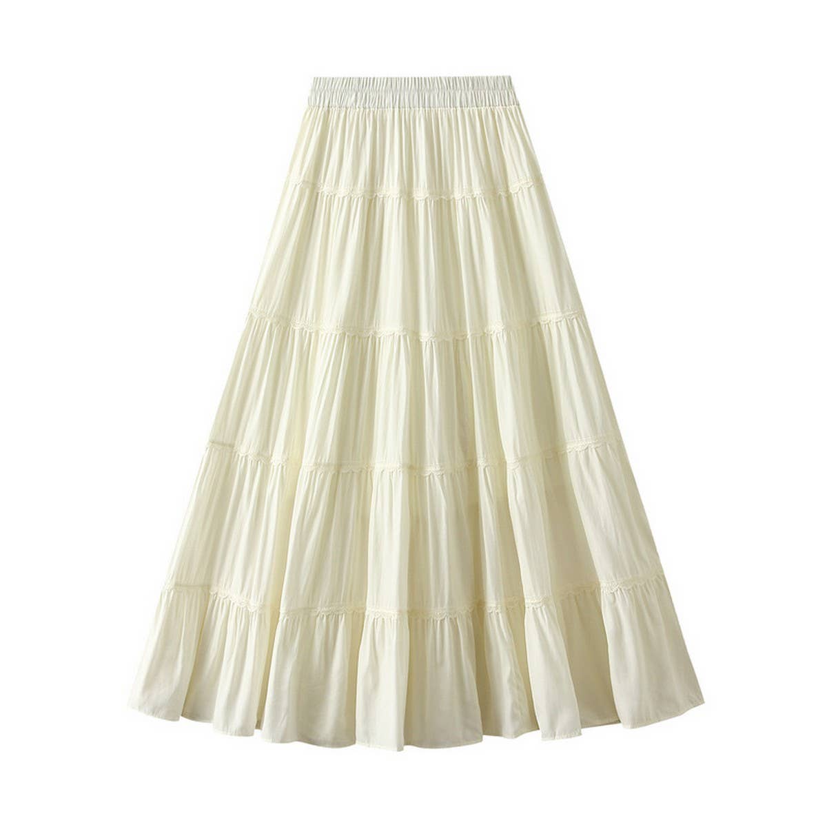 High-Waist Lace Trim A-Line Tiered Maxi Skirt