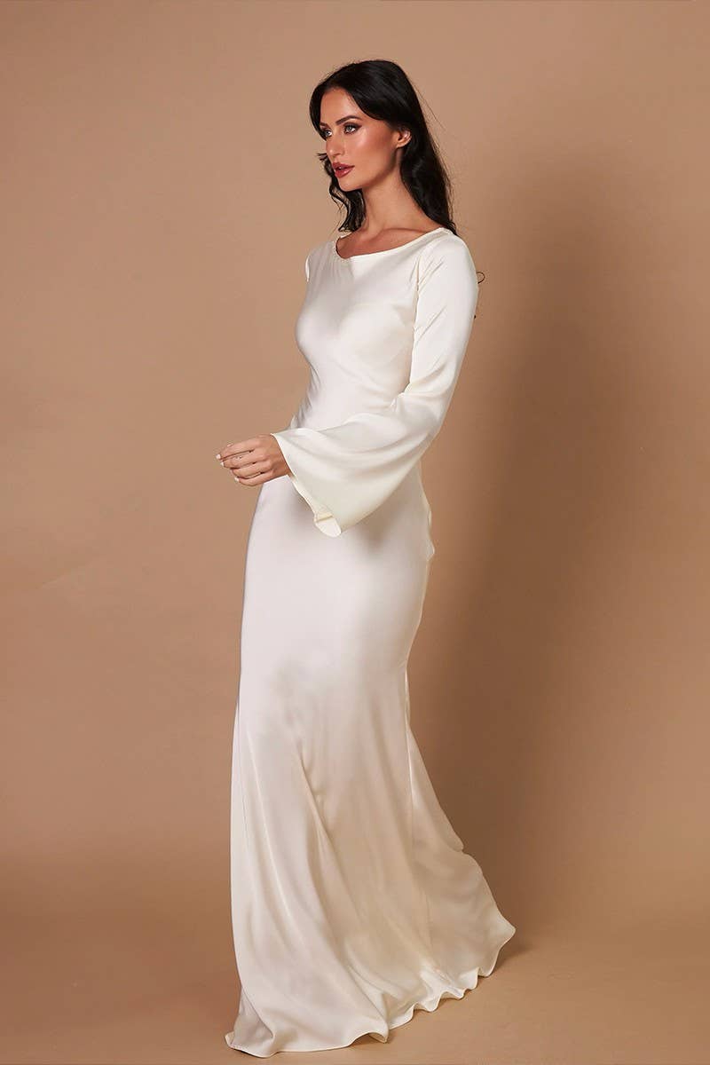 CWDMD5245_SIMPLE LONG SLEEVE FISHTAIL BODYCON DRESS