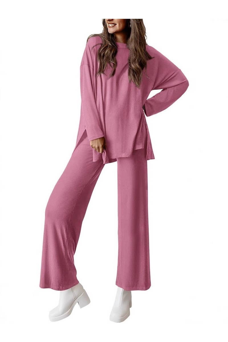 CWSTB00483_2025 KNIT LOUNGE SET WOMEN 2 PIECE CASUAL OUTFITS