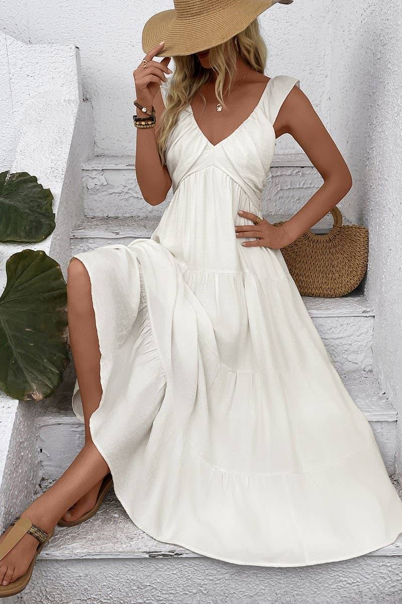 CWDMD5818_SOLID COMFORTABLE ELEGANT VACATION DRESS