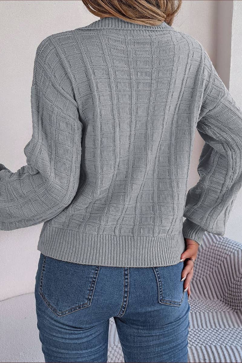 CWOSWL3305_CASUAL KNIT V-NECK LONG-SLEEVED SWEATER