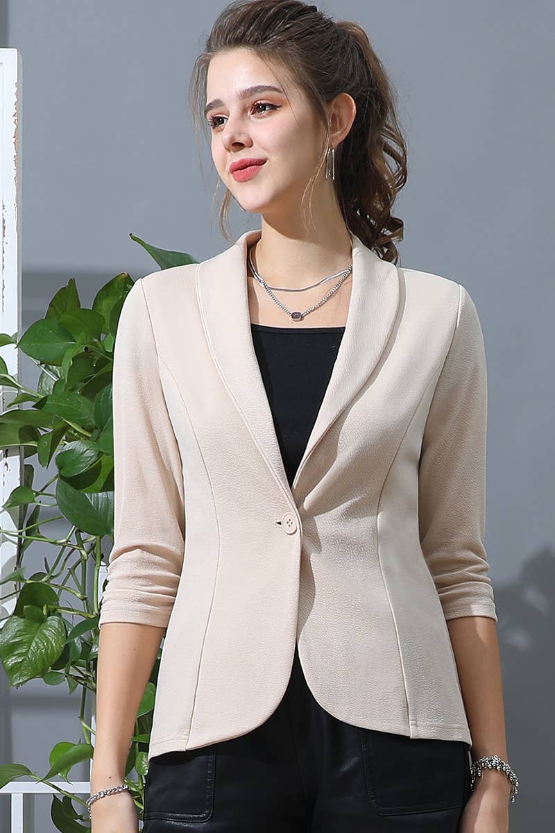 CWOBL106_3/4 SLEEVE WITH SHIRRING DETAILED OPEN BLAZER