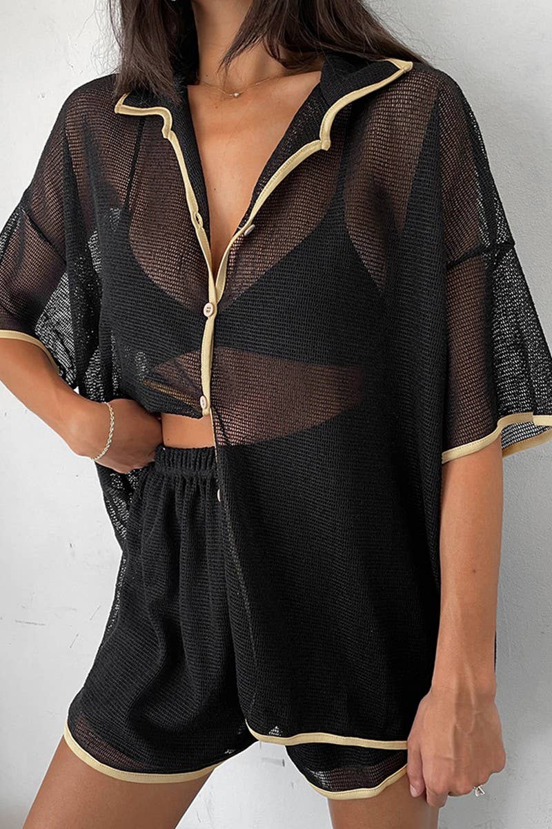 CWSTB347_SOLID COLOR SEE-THROUGH LAPEL CASUAL SUIT