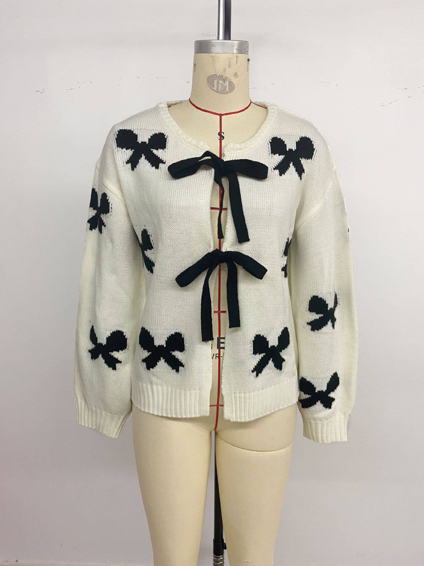 Design sense ribbon bow design cardigan