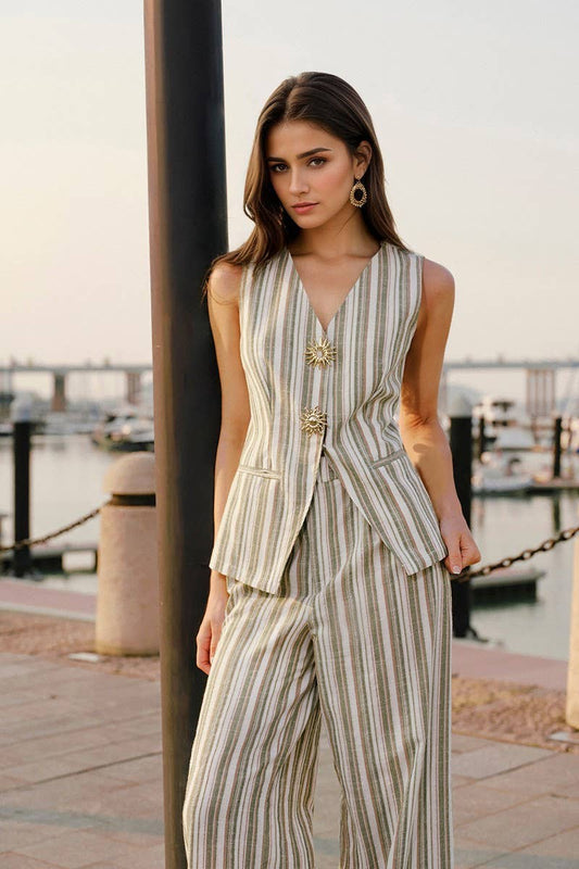 CWSTB2157_STRIPED SLEEVELESS TOP & WIDE-LEG PANTS SET