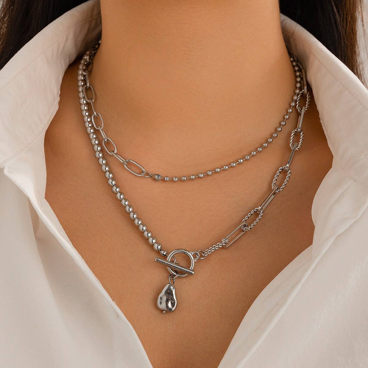 NICHE IMITATION PEARL OT BUCKLE TASSEL NECKLACE_CWAJE1805