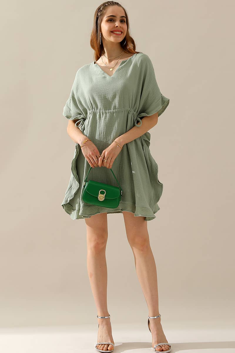 CWDSD10387_DRAWSTRING WAIST WITH RUFFLE HEM MIDI DRESS