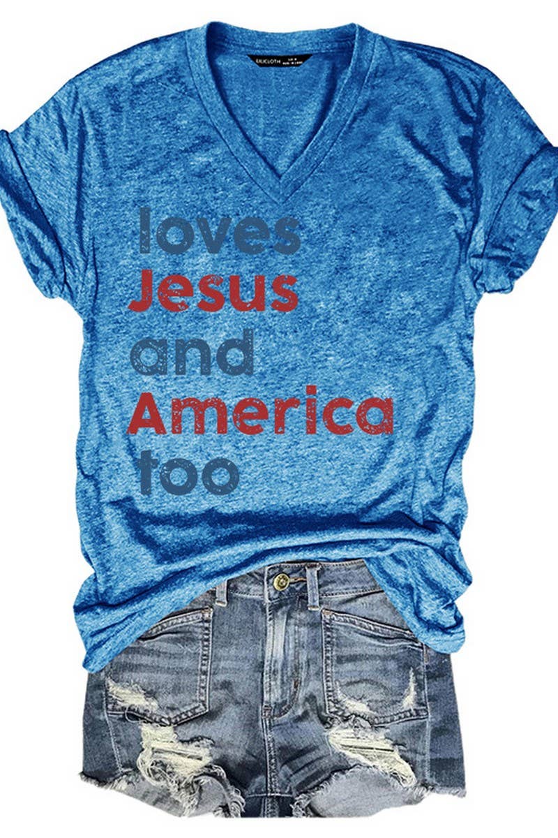 CWTTS1053_LETTER LOVES PRINTED V NECK CASUAL T SHIRT