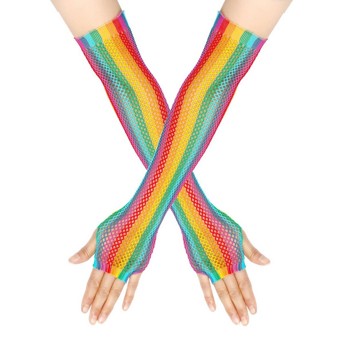 CWMM10067_RAINBOW FISHNET GLOVES ? COLORFUL PARTIES