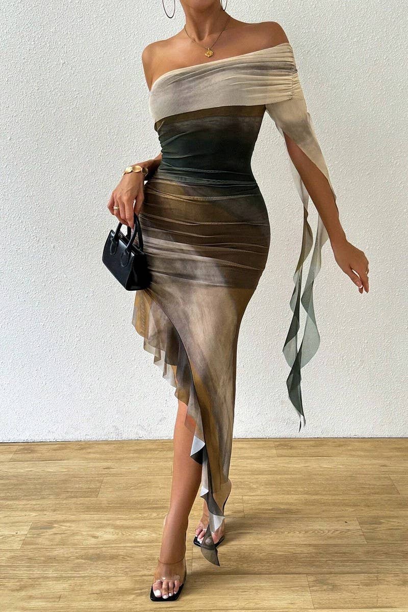 CWDSD7569_SUMMER SEXY PLEATED TUBE TOP SLIT SLIM DRESS