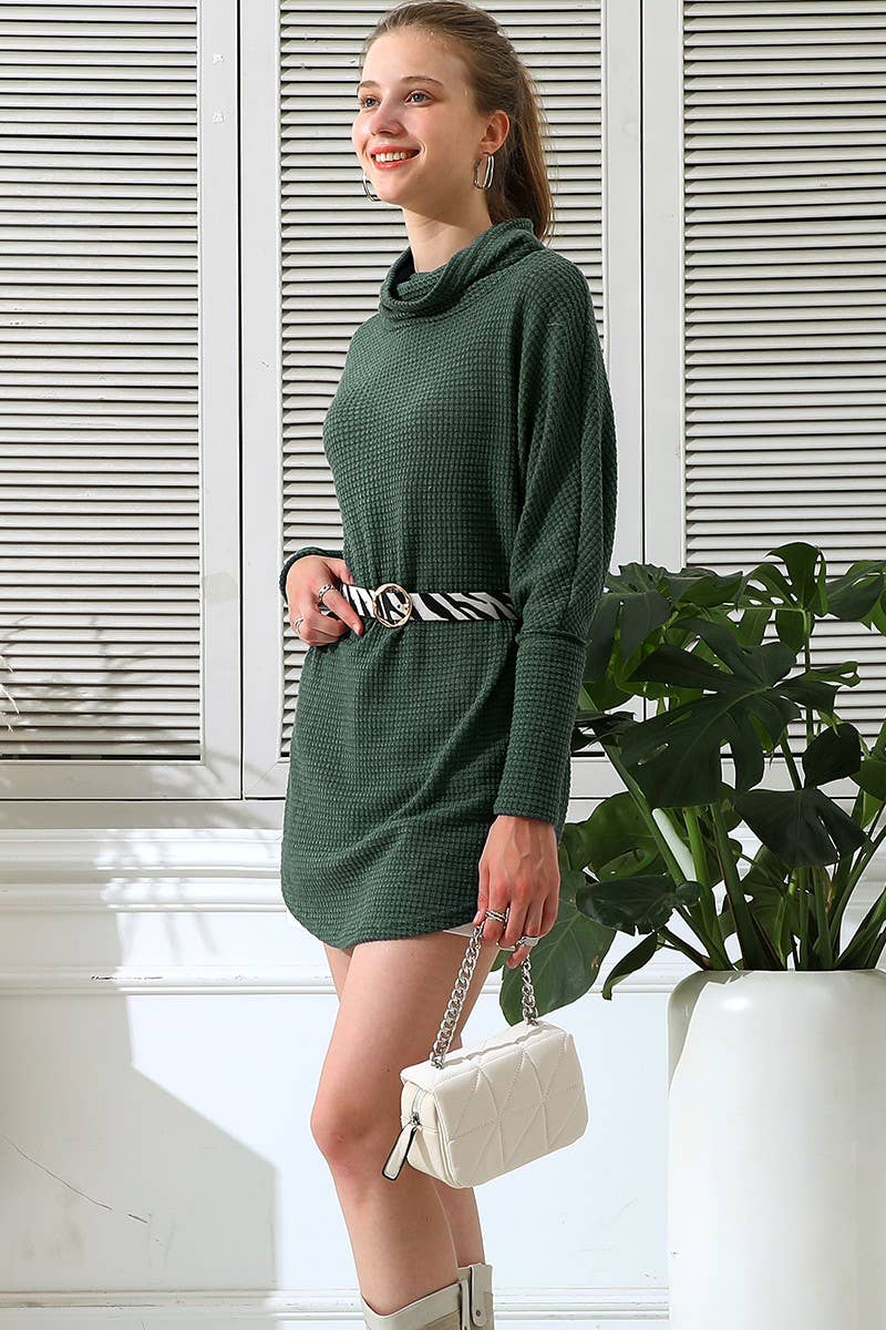 CWDSD10413_Cowl Neck A-Line Tunic Kint Top