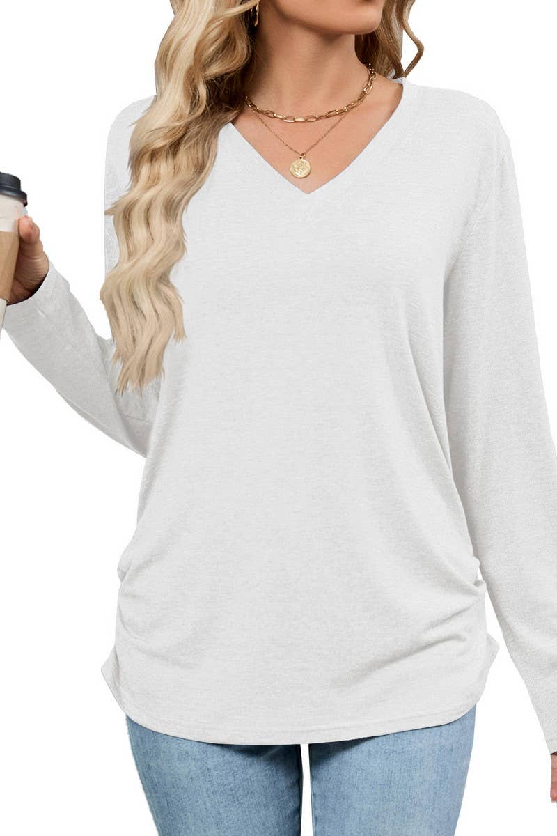 CWTBLL4019_SOLID V-NECK LOOSE FIT LONG SLEEVE T-SHIRT