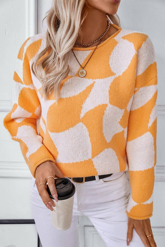 CWOSWL2878_CONTRAST COLOR PULLOVER KNIT SWEATER
