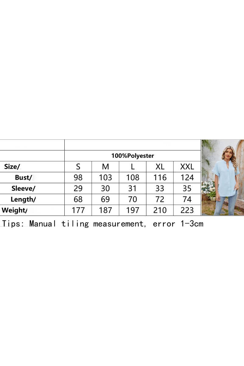 CWTBLS1797_SUMMER SOLID COLOR V-NECK LOOSE BUTTON SHIRT