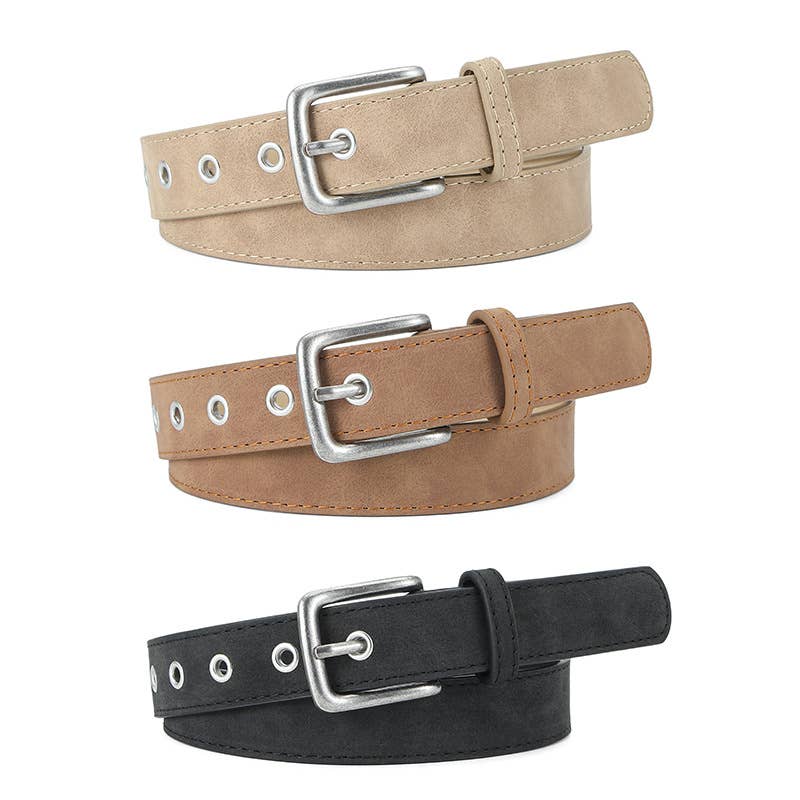 FROSTED TEXTURED PIN BUCKLE PU BELT