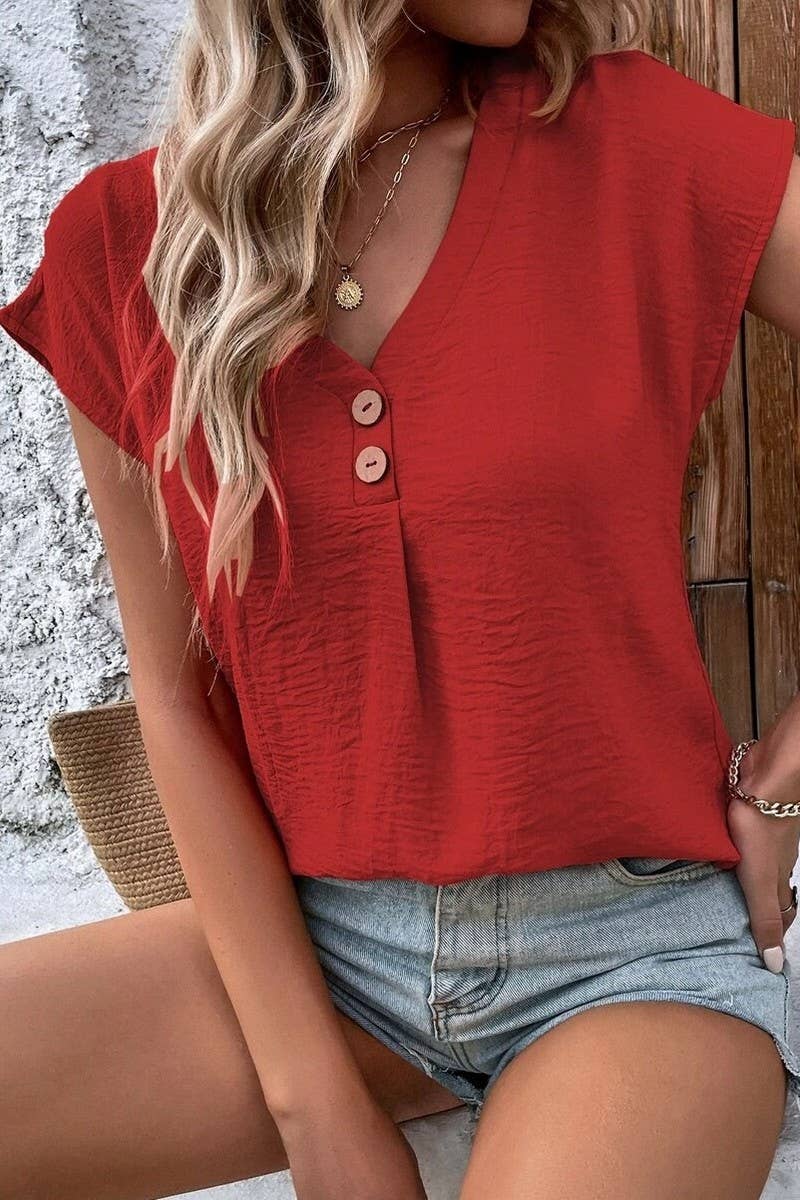 CWTBLS1822_SUMMER V-NECK BUTTON-DOWN LOOSE CASUAL SHIRT