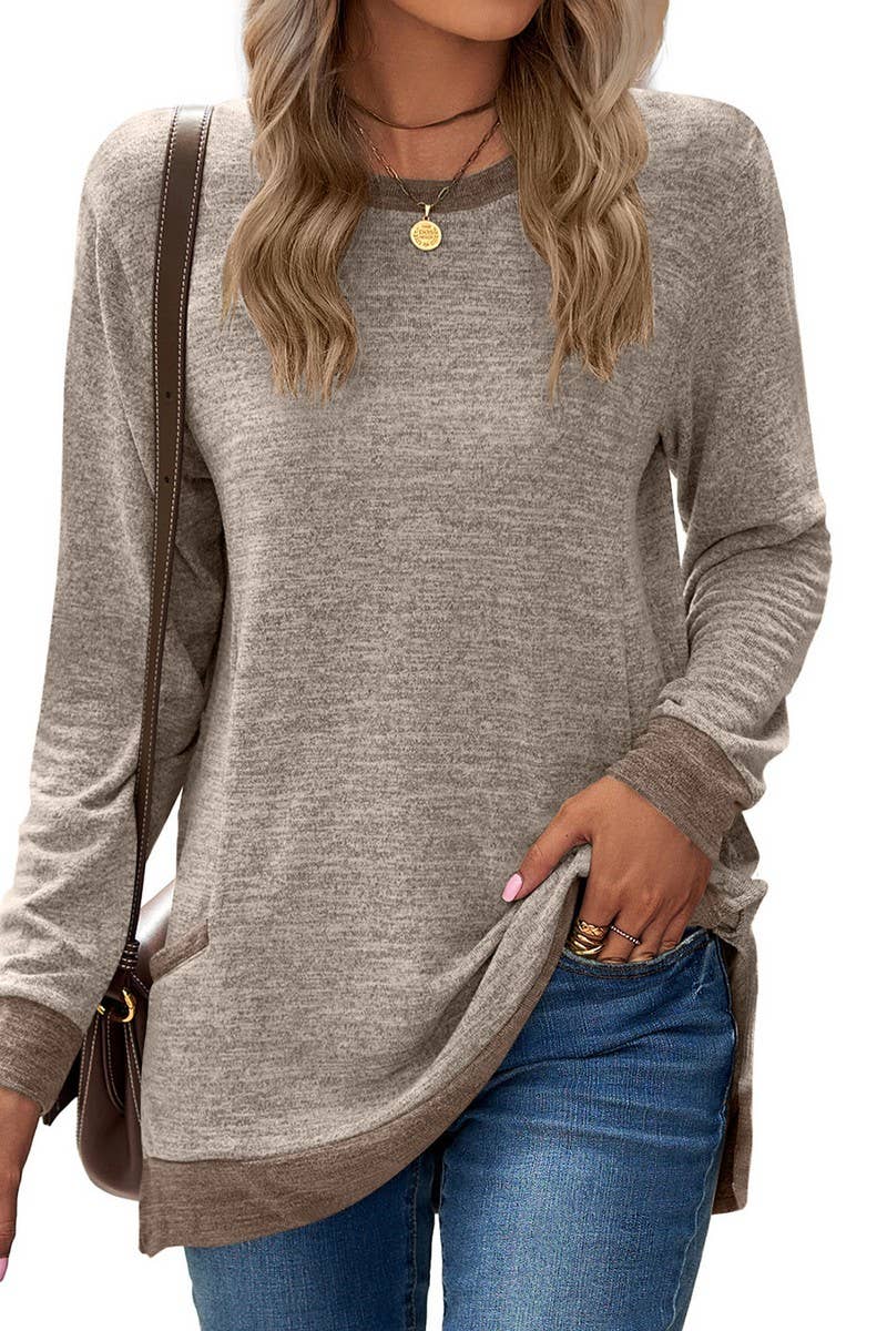 CWTBLL2412_CREW NECK COLORBLOCK POCKET LONG SLEEVE PULLOVER