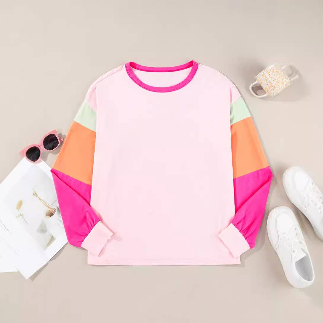 CASUAL MULTI-COLOR PATCHWORK LOOSE PULLOVER SHIRT