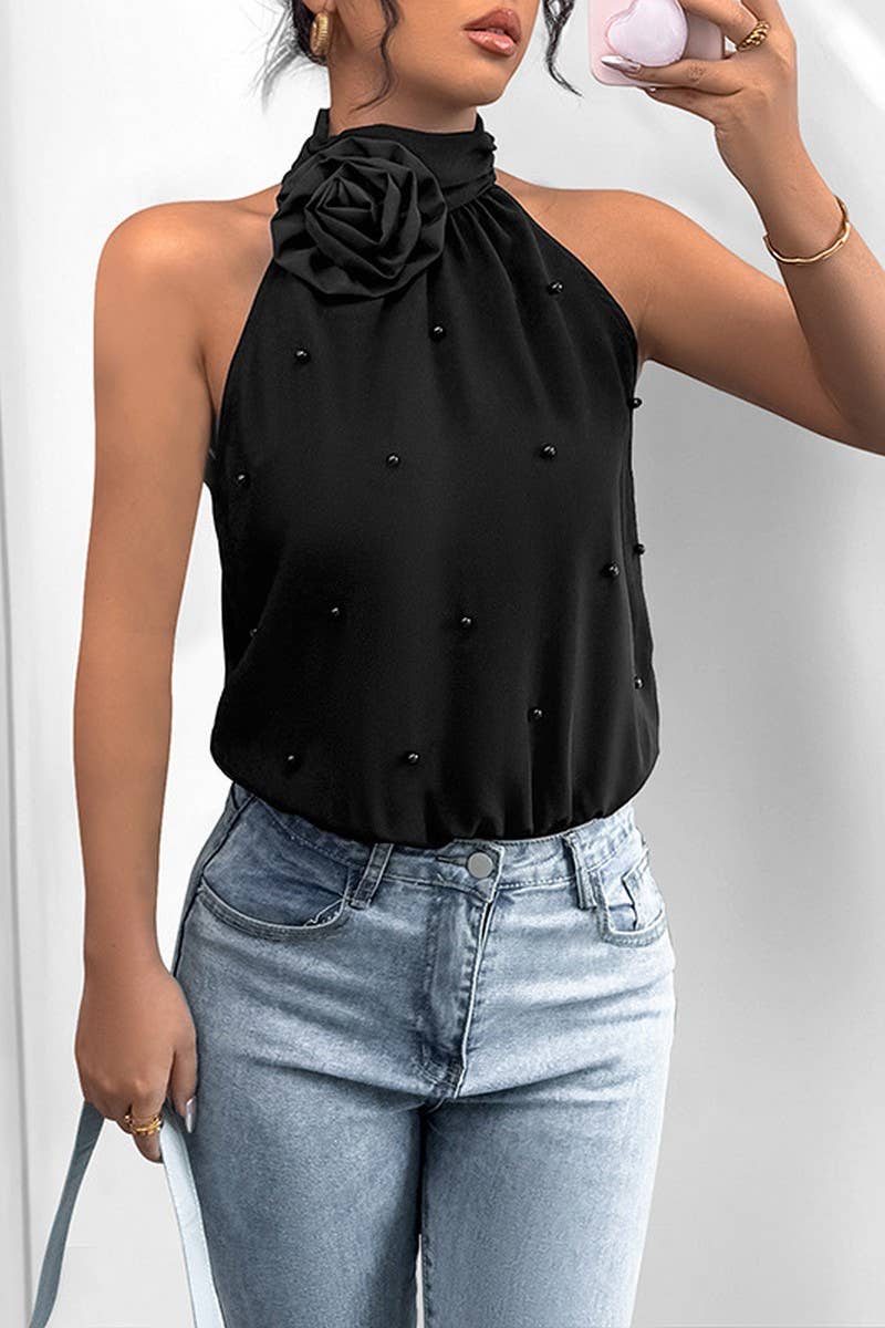 CWSBS0216_HALTER NECK FLORAL APPLIQU? SLEEVELESS BODYSUIT