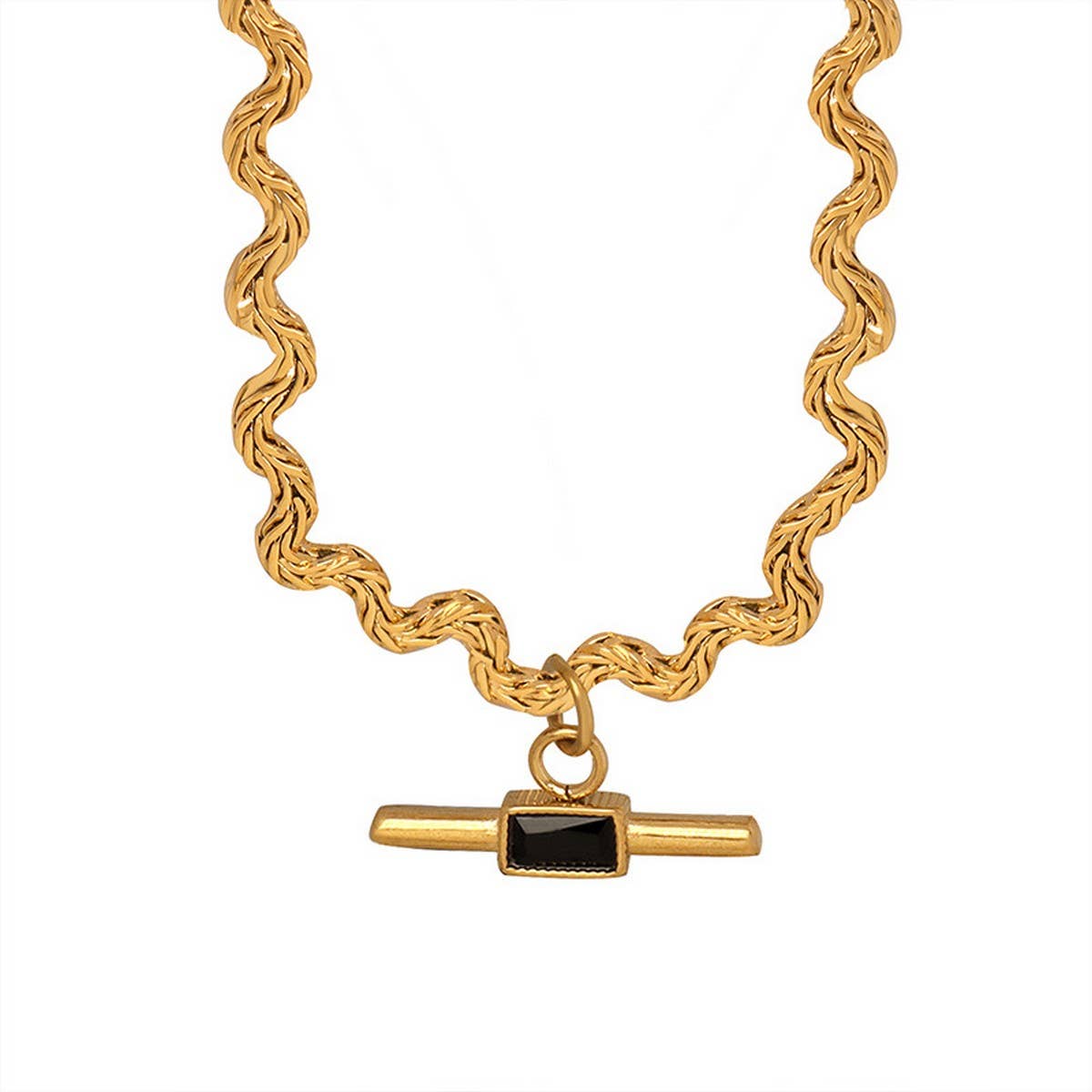 SIMPLE GLASS STONE TITANIUM STEEL PENDANT NECKLACE_CWAJE1076